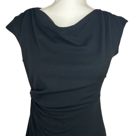 Lafayette 148 New York Black Draped Ruched Sheath Dress Size 0‎ Cowl Neckline - Picture 3 of 8